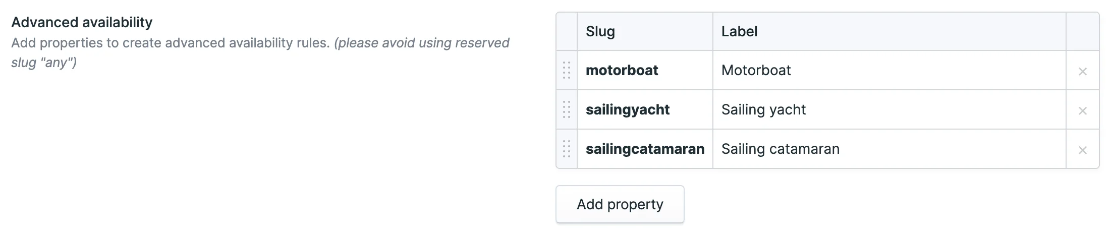 Adding extra properties to the availability field.