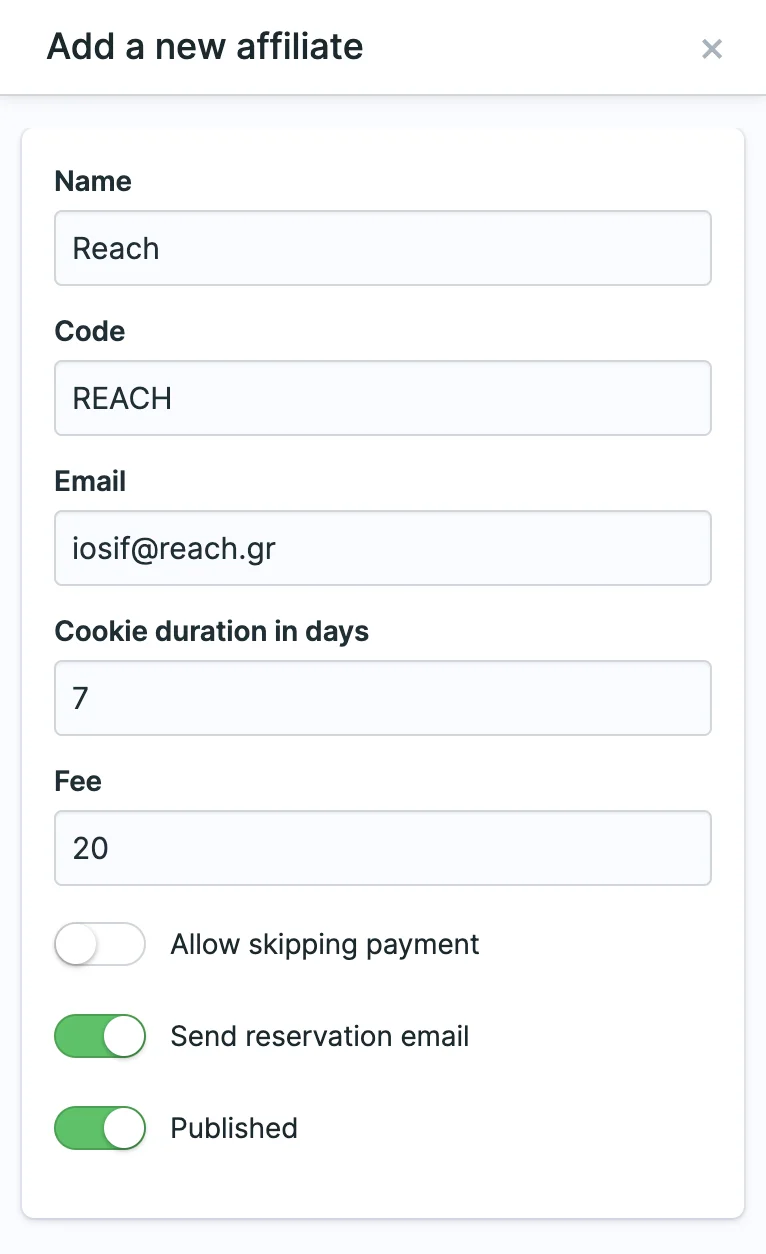 Adding a new affiliate.