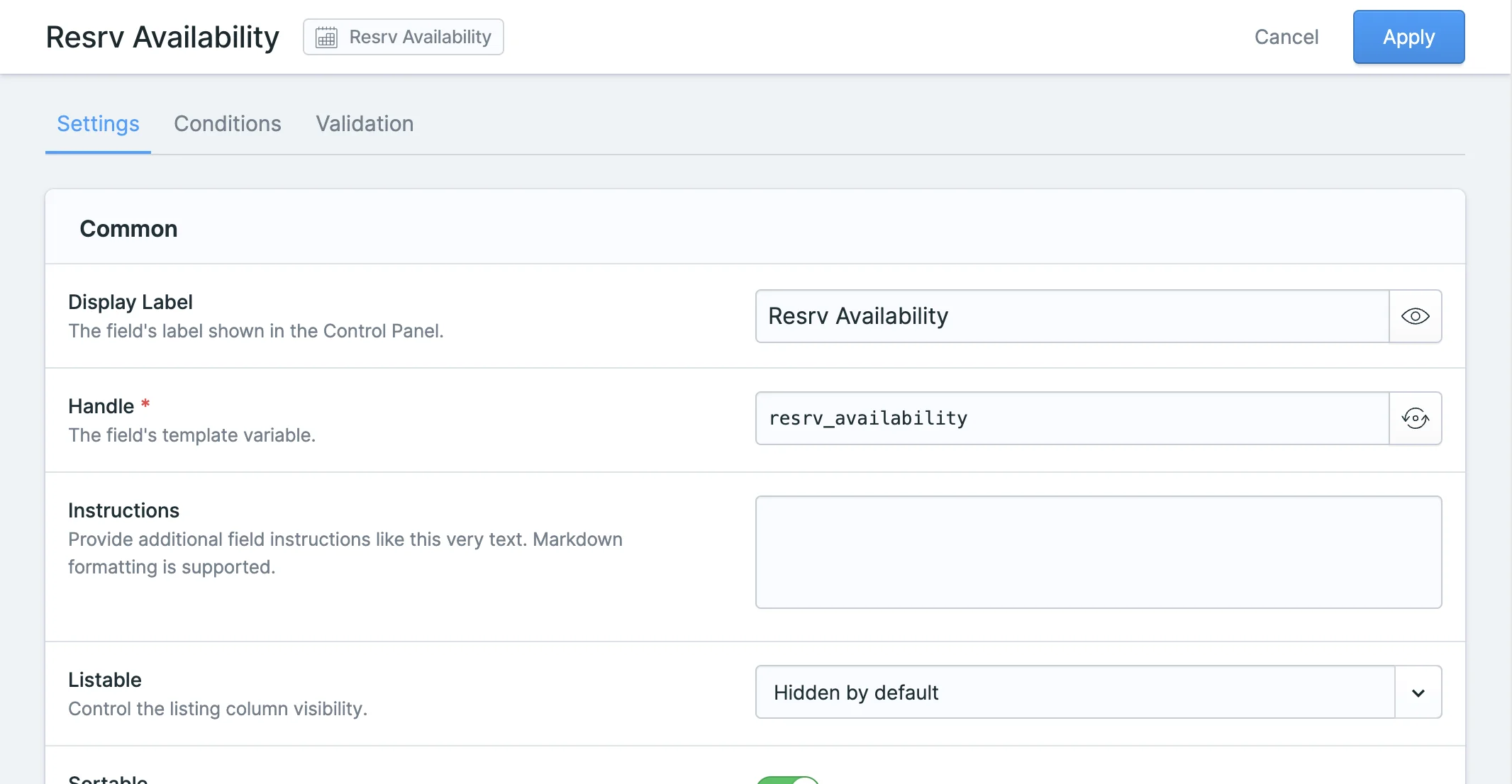 The Resrv Availability field in the Blueprint Editor.