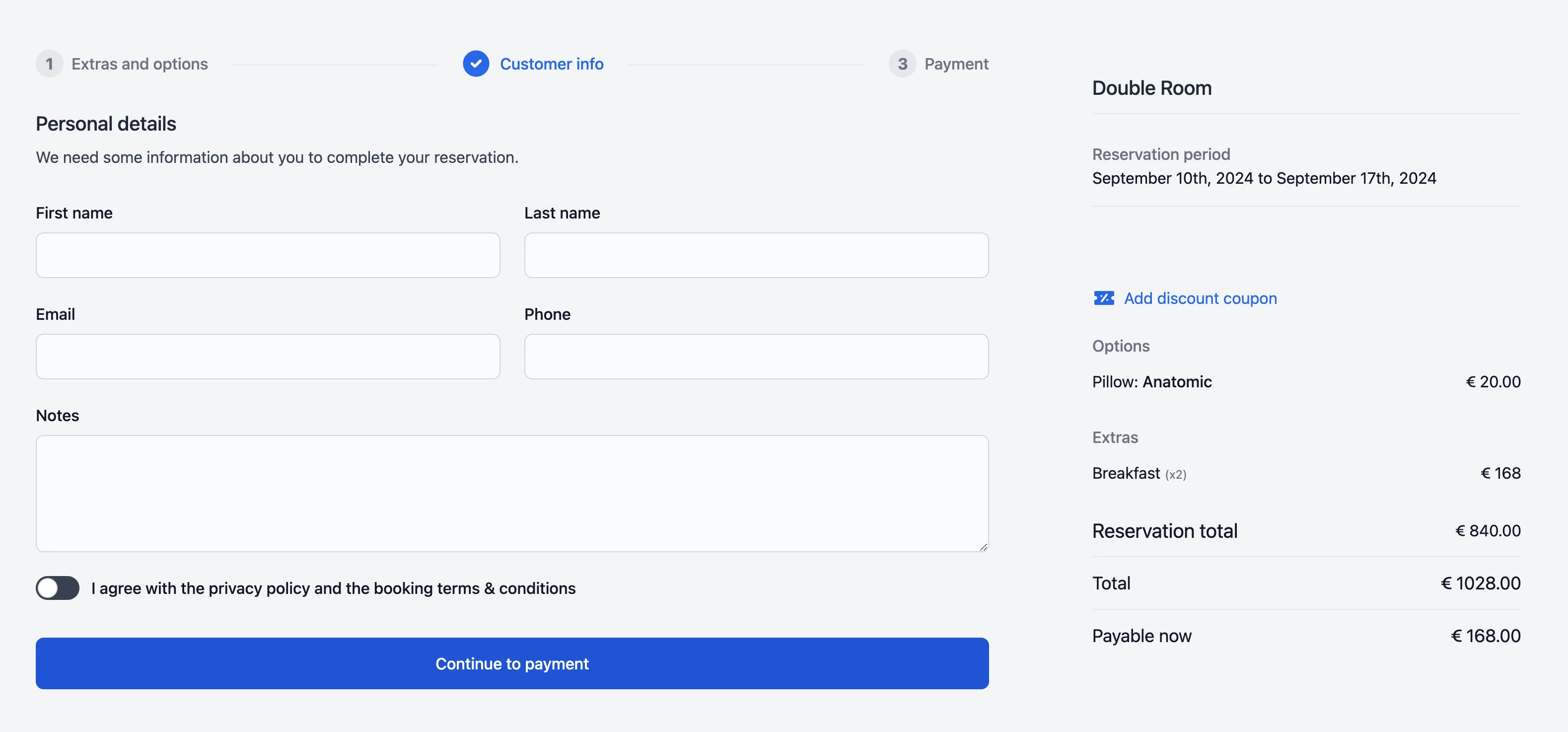 And the same checkout form in the frontend.