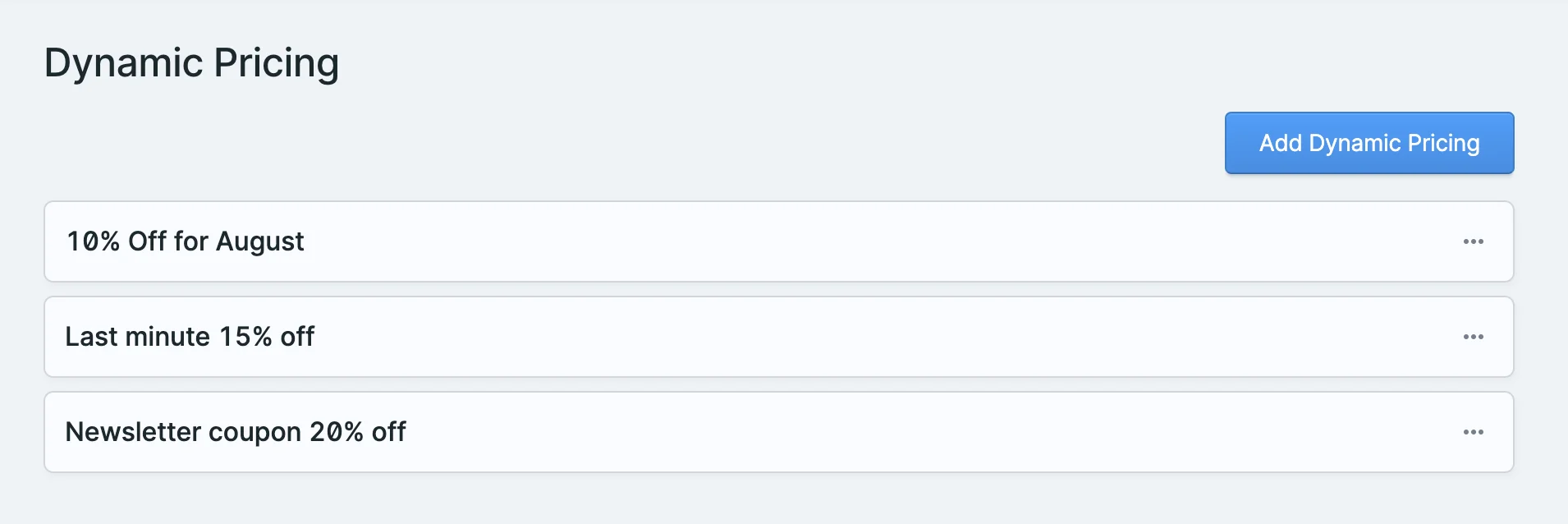 The Dynamic Pricing section in the Control Panel.
