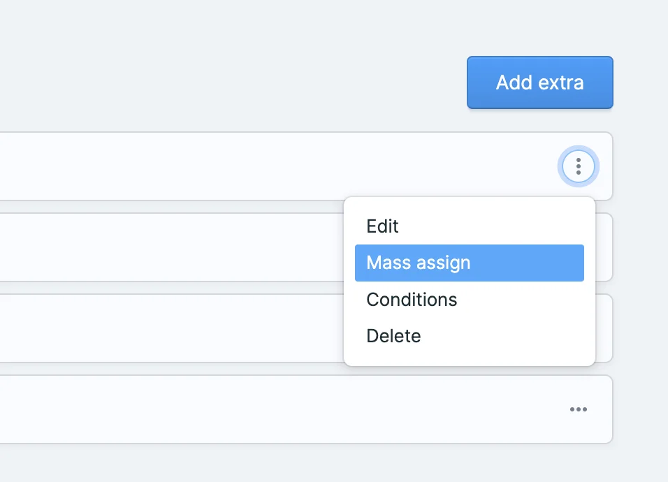 The dropdown menu option to assign Extras to Entries.