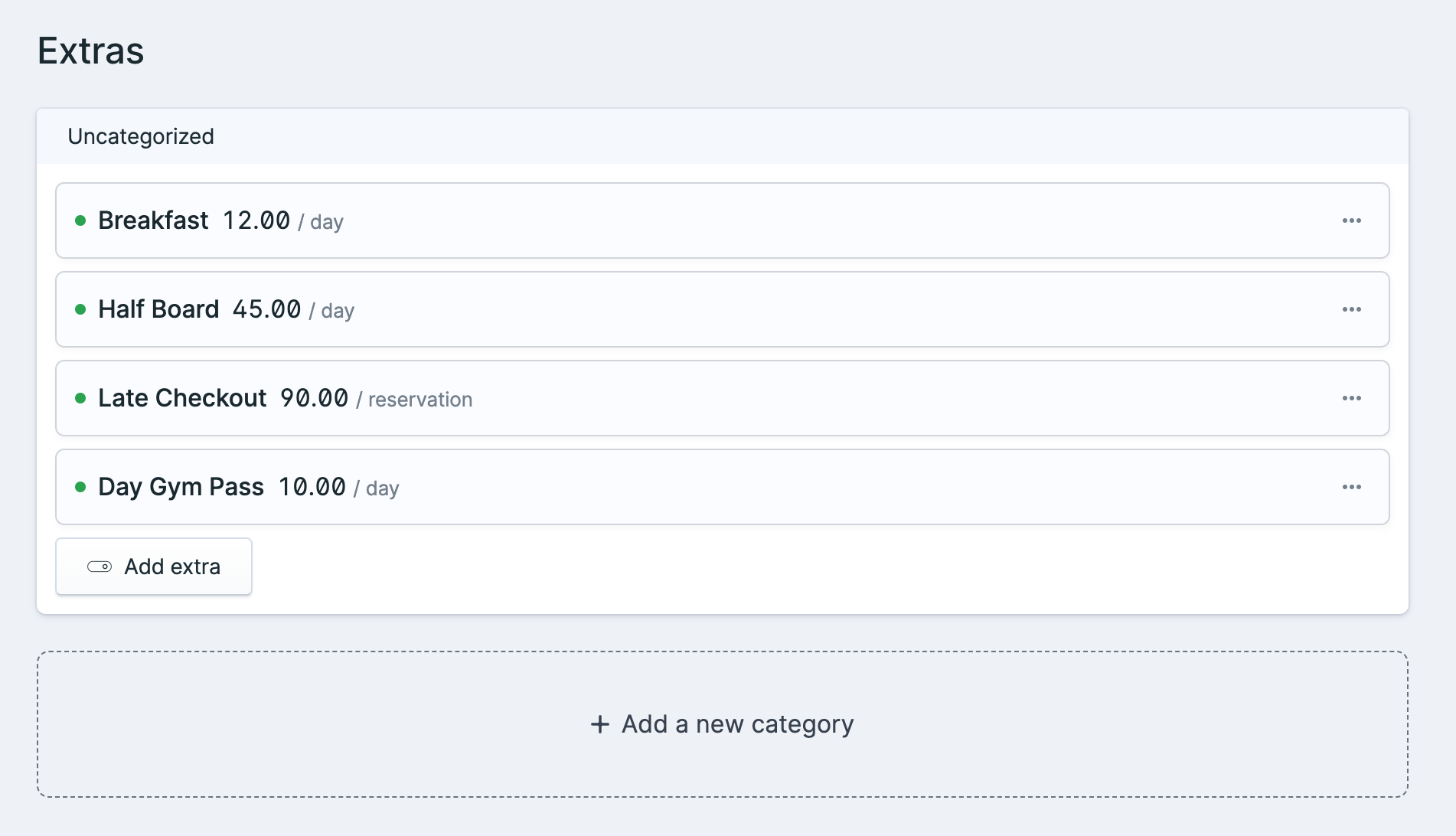 The Extras management page.