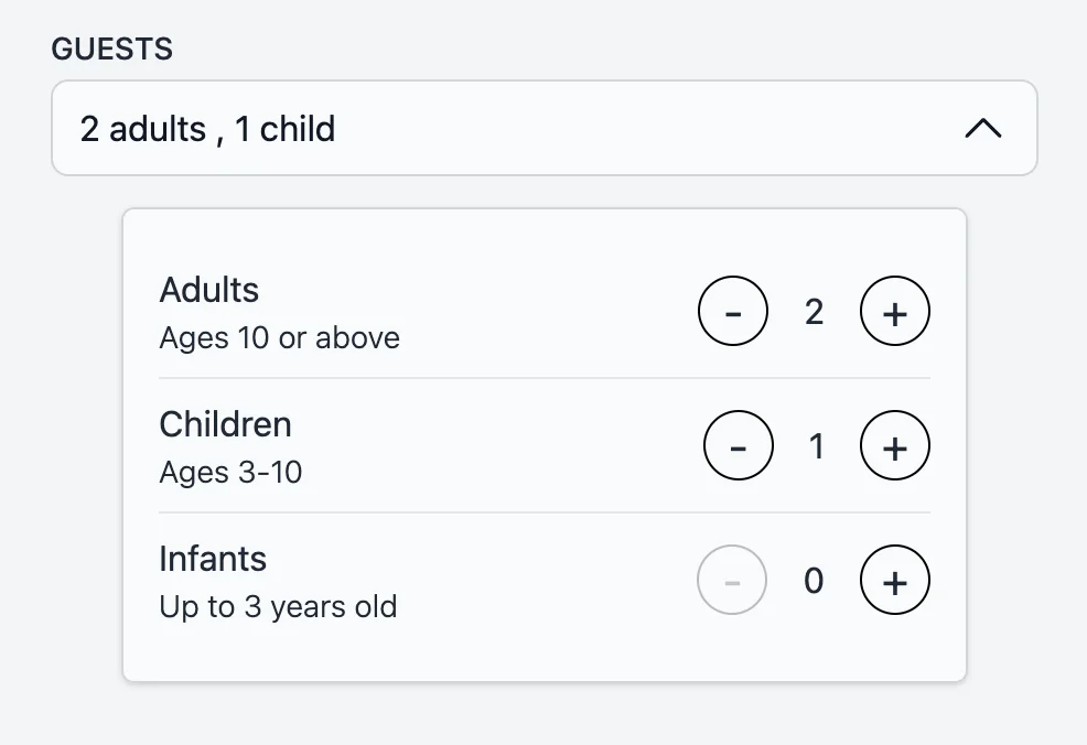 The Guests component in the search form.