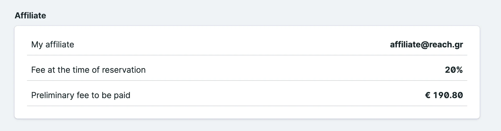 What appears in the reservations details page when an affiliate is credited.