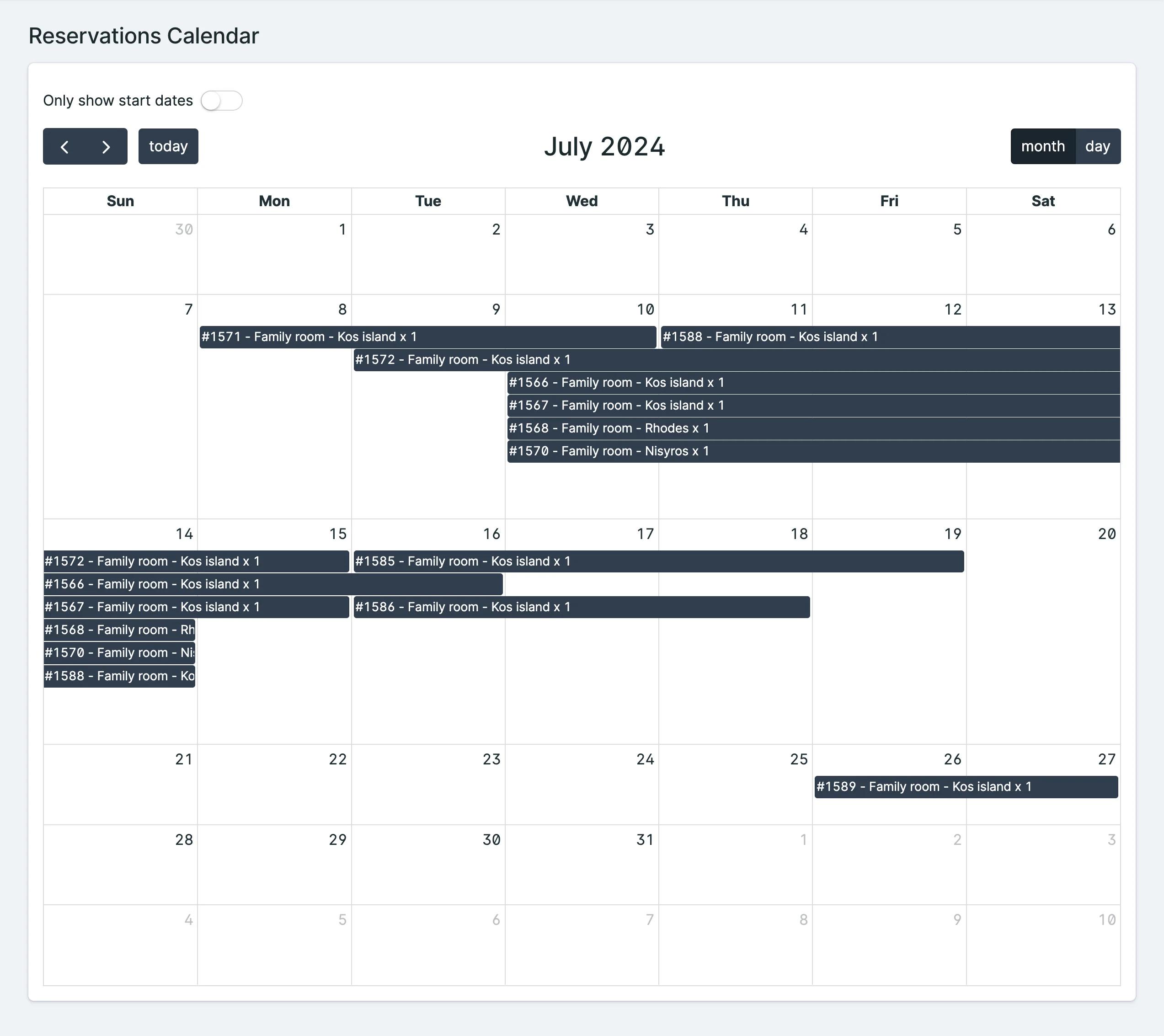 The Reservation Calendar.