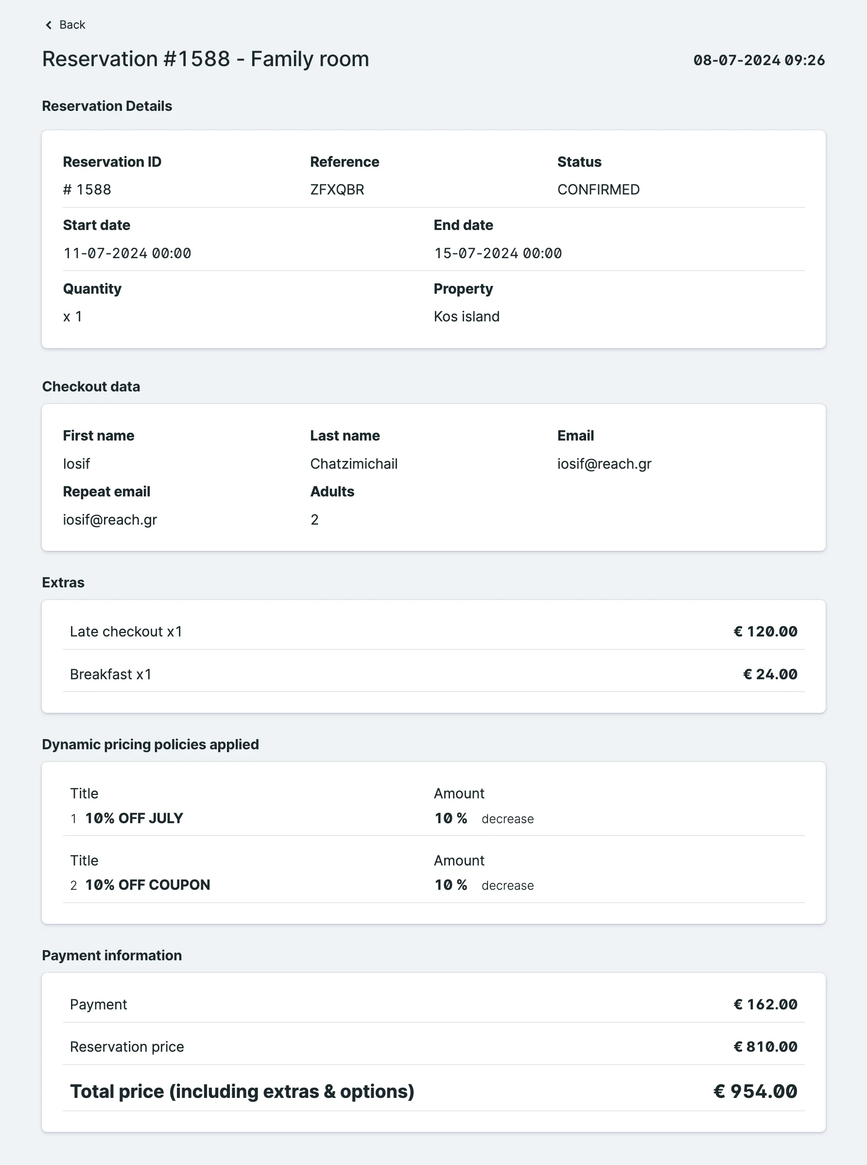A totally random reservation by a random user.